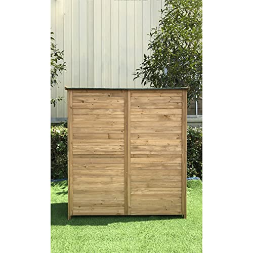 Hanover Outdoor Durable Double Door Wooden Shed for Tools and Garden Supplies with Shelf and Locking Latch, 36 Cu.Ft. Capacity (4.4' x 5' x 1.6'), Outdoor Storage for Backyard with Waterproof Roof