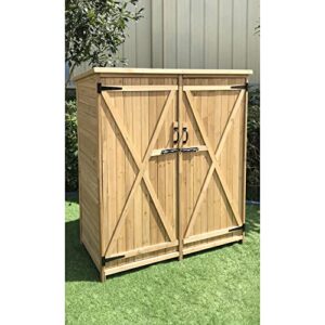 Hanover Outdoor Durable Double Door Wooden Shed for Tools and Garden Supplies with Shelf and Locking Latch, 36 Cu.Ft. Capacity (4.4' x 5' x 1.6'), Outdoor Storage for Backyard with Waterproof Roof