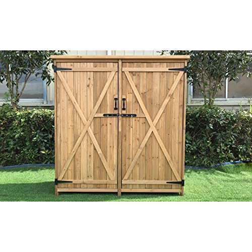 Hanover Outdoor Durable Double Door Wooden Shed for Tools and Garden Supplies with Shelf and Locking Latch, 36 Cu.Ft. Capacity (4.4' x 5' x 1.6'), Outdoor Storage for Backyard with Waterproof Roof