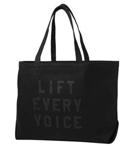rayo & honey “lift every voice” quote black canvas tote bag