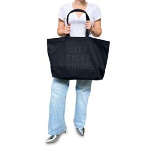 rayo & honey "Lift Every Voice" Quote Black Canvas Tote Bag