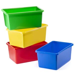 prextex toy plastic storage bins – pack of 4 containers | storage box for closet organizers, classroom toy bin, file organizer, craft storage