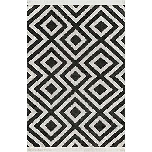 nuLOOM Rayne Diamond Fringe Indoor/Outdoor Area Rug, 8' x 10', Black