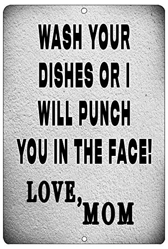 Rogue River Tactical Funny Kitchen Metal Tin Sign, 12x8 Inch, Wall Home Décor- Bar Wash Your Dishes Signed MOM