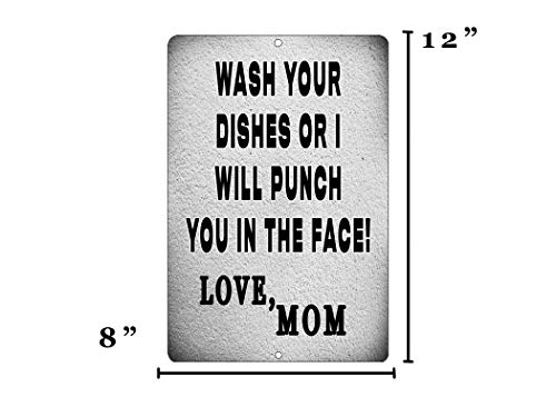 Rogue River Tactical Funny Kitchen Metal Tin Sign, 12x8 Inch, Wall Home Décor- Bar Wash Your Dishes Signed MOM