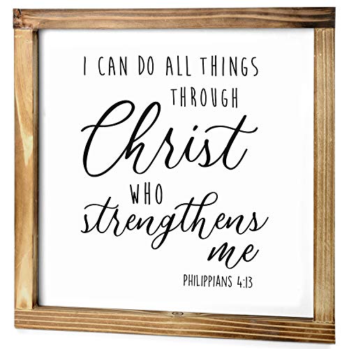 I Can Do All Things Through Christ Wall Art Sign 12x12 Inch, Christian Wall Art, Bible Verse Wall Decor Scripture Wall Art Philippians 4 13 Wall Decor Wooden Bible Verse Sign Farmhouse Wall Décor