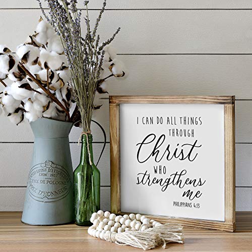 I Can Do All Things Through Christ Wall Art Sign 12x12 Inch, Christian Wall Art, Bible Verse Wall Decor Scripture Wall Art Philippians 4 13 Wall Decor Wooden Bible Verse Sign Farmhouse Wall Décor