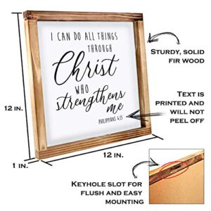 I Can Do All Things Through Christ Wall Art Sign 12x12 Inch, Christian Wall Art, Bible Verse Wall Decor Scripture Wall Art Philippians 4 13 Wall Decor Wooden Bible Verse Sign Farmhouse Wall Décor