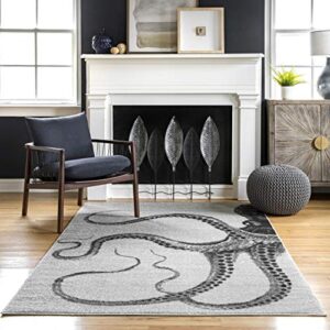 nuloom loren octopus area rug, 6′ 7″ x 9′, grey