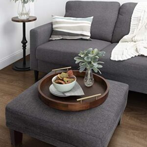 Kate And Laurel Lipton Modern Round Tray, 18", Dark Walnut and Gold, Decorative Accent Tray for Storage and Display