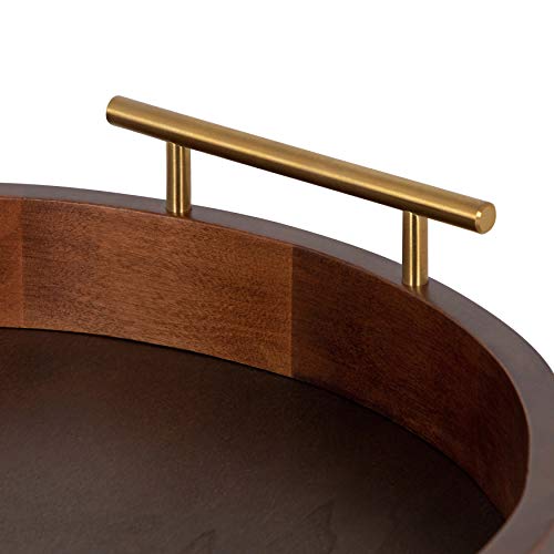 Kate And Laurel Lipton Modern Round Tray, 18", Dark Walnut and Gold, Decorative Accent Tray for Storage and Display