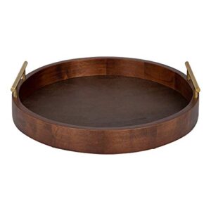 Kate And Laurel Lipton Modern Round Tray, 18", Dark Walnut and Gold, Decorative Accent Tray for Storage and Display