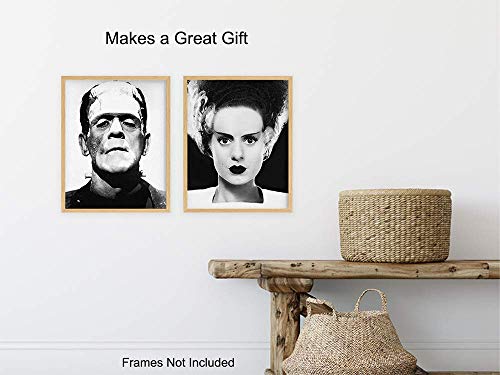 Frankenstein, Bride Poster Set - Gift for Vintage Hollywood Horror Monster Movie, Goth, Gothic Fan, Men, Teens, Kids Bedroom - 8x10 Funny Photo Photograph Wall Art Decor, Room Decorations Pictures