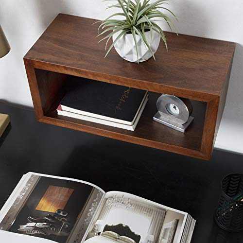 Kate and Laurel Holt Modern Floating Wall Shelf, 18 x 8, Walnut Brown, Chic Rectangular Floating Wood Shelf for Wall