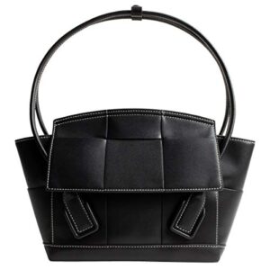 malta vegan leather intrecciato tote bag for women high capacity genuine leather handle – black