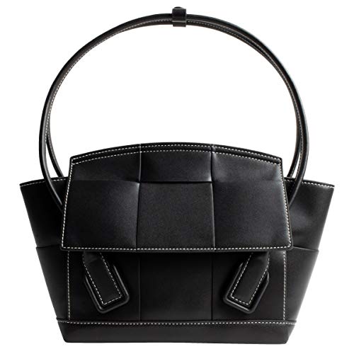 MALTA Vegan Leather Intrecciato Tote Bag for Women High Capacity Genuine Leather Handle - Black