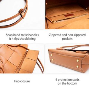 MALTA Vegan Leather Intrecciato Tote Bag for Women High Capacity Genuine Leather Handle - Black