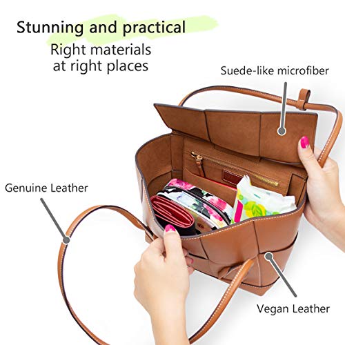 MALTA Vegan Leather Intrecciato Tote Bag for Women High Capacity Genuine Leather Handle - Black