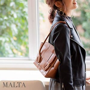 MALTA Vegan Leather Intrecciato Tote Bag for Women High Capacity Genuine Leather Handle - Black