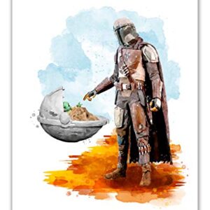 Baby Grogu Mandalorian Prints - Set of 6 (8 inches x 10 inches) Wall Art Decor Poster Photos - Star Wars TV Series Pedro Pascal & The Child Baby Yoda