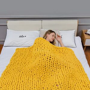 DIRUNEN Chunky Knit Luxury Throw Blanket Large Cable Knitted Premium Soft Cozy Chenille Bulky Blankets for Cuddling up in Bed, on The Couch or Sofa Yellow 79"×79"