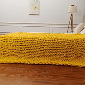 DIRUNEN Chunky Knit Luxury Throw Blanket Large Cable Knitted Premium Soft Cozy Chenille Bulky Blankets for Cuddling up in Bed, on The Couch or Sofa Yellow 79"×79"