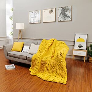 DIRUNEN Chunky Knit Luxury Throw Blanket Large Cable Knitted Premium Soft Cozy Chenille Bulky Blankets for Cuddling up in Bed, on The Couch or Sofa Yellow 79"×79"