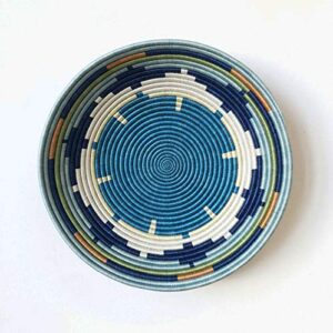16″ x-large african basket- mwangaza/rwanda basket/woven bowl/sisal & sweetgrass basket/blues, orange, green, yellow, white