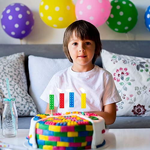 16 Pieces Building Block Candles Brick Birthday Cake Topper Candles for Building Block Birthday Decoration Party Supplies