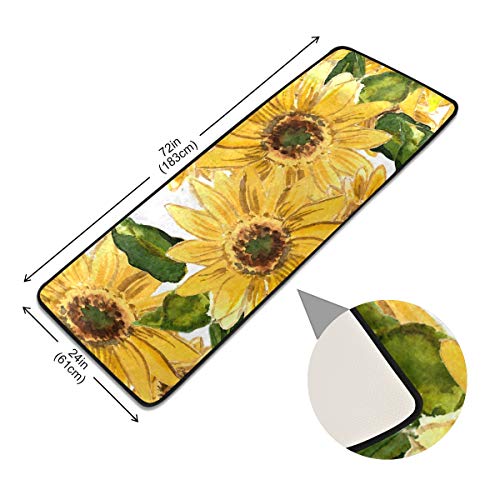 Blooming Sunflowers Kitchen Rugs Non-Slip Soft Doormats Bath Carpet Floor Runner Area Rugs for Home Dining Living Room Bedroom 72" X 24"