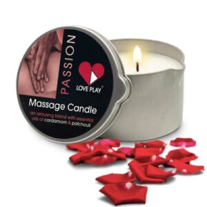 love play passion massage candle – moisturizing body oil candle for couples and home spa – luxurious & hydrating skin care body massage oils – natural, vegan – (6.76oz)