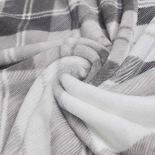 HOMRITAR Flannel Blanket with Plaid, Lightweight Cozy Throw Blanket Warm Bed Blanket fit Sofa and Couch (50 x 60 inch, Mocha Grey)