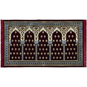 modefa turkish islamic prayer rug – multi person janamaz sajada for family or mosque – large gathering & group praying carpet – wide plush velvet praying mat (mihrab red – 5 person)