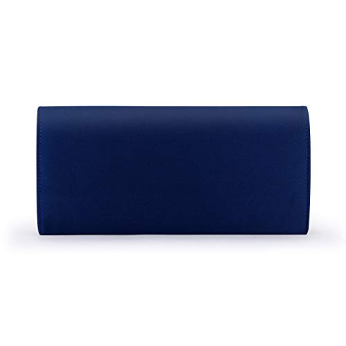 Mulian LilY M092 Women Satin Rhinestones Evening Bags Prom Bridal Clutch Purse Cross Body With Detachable Chain Strap Navy