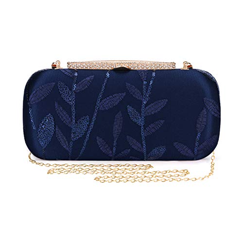 Mulian LilY M034 Evening Clutch Purses Lace Satin Beaded Sequin Prom Party Clutch Bag For Women Navy