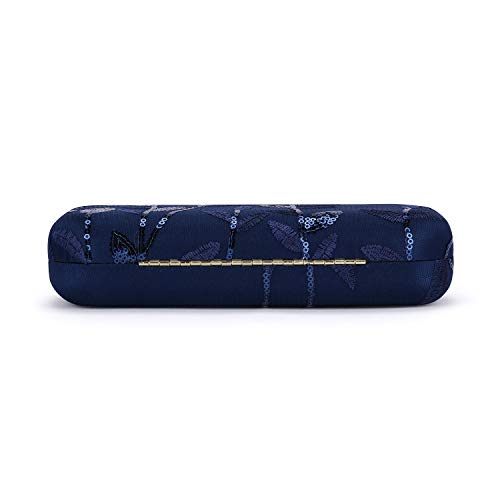 Mulian LilY M034 Evening Clutch Purses Lace Satin Beaded Sequin Prom Party Clutch Bag For Women Navy