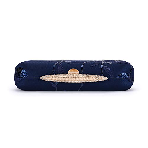 Mulian LilY M034 Evening Clutch Purses Lace Satin Beaded Sequin Prom Party Clutch Bag For Women Navy