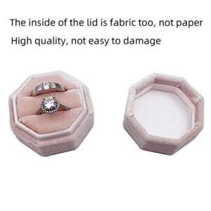 Beatilog Velvet Ring Box - Octagon Premium Vintage Wedding Ring Holder Handmade Double Ring Bearer Jewelry Display Organizer for Proposal, Engagement, Ceremony, Christmas, Photography (Light Pink)