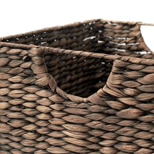 Artera Wicker Cube Storage Baskets - Set of 3, Woven Shelf Basket for Organizing, Natural Storage Bins with Handles for Pantry Living Room, Under Shelf Basket, 13" x 11" x 9" (Dark Brown)