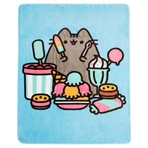 pusheen the cat character eating candy treats dream throw blanket (blue)