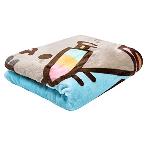 Pusheen The Cat Character Eating Candy Treats Dream Throw Blanket (Blue)