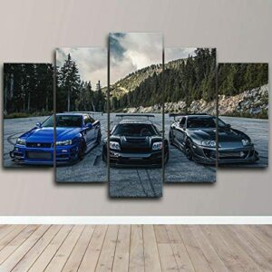vyqdtnr – 5 pcs canvas wall art 3d printed jdm supra skyline nsx car painting picture poster artwork for living room bedroom office home decoration ready to hang, inner framed,40inchwx22inchh(framed)