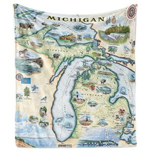 Michigan State Map Fleece Blanket - Hand-Drawn Original Art- Soft, Cozy, and Warm Throw Blanket for Couch - Unique Gift - 58"x 50"