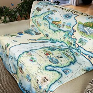 Michigan State Map Fleece Blanket - Hand-Drawn Original Art- Soft, Cozy, and Warm Throw Blanket for Couch - Unique Gift - 58"x 50"