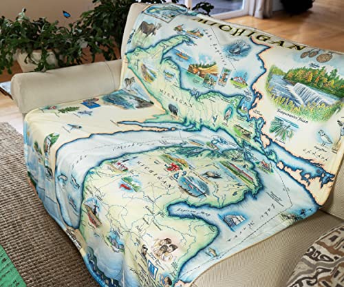 Michigan State Map Fleece Blanket - Hand-Drawn Original Art- Soft, Cozy, and Warm Throw Blanket for Couch - Unique Gift - 58"x 50"