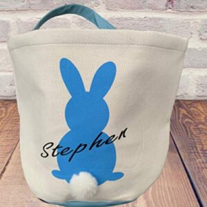Personalized Bunny Easter Baskets for Kids - Egg Hunting Bucket - Empty Gathering Pail with handle- Custom Gift Idea
