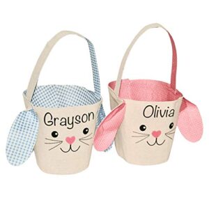 personalized easter basket/rustic bunny easter baskets/canvas easter tote/bunny ears easter basket with name/soft easter pail