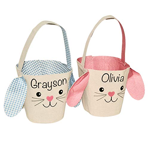 Personalized Easter Basket/Rustic Bunny Easter Baskets/Canvas Easter Tote/Bunny Ears Easter Basket with Name/Soft Easter Pail