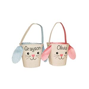 Personalized Easter Basket/Rustic Bunny Easter Baskets/Canvas Easter Tote/Bunny Ears Easter Basket with Name/Soft Easter Pail