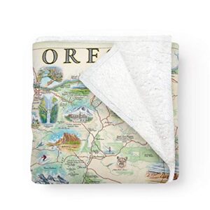 oregon state map fleece blanket – hand-drawn original art – soft, cozy, and warm throw blanket for couch – unique gift – 58″x 50″